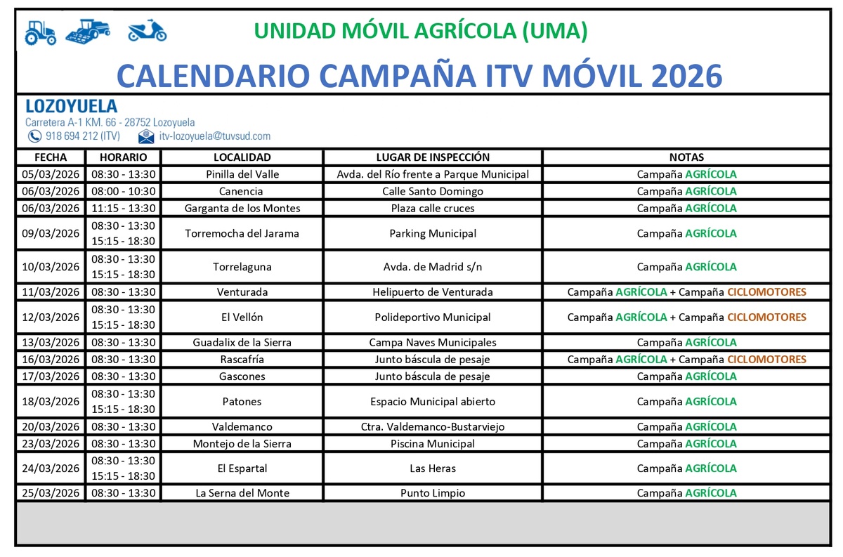 CALENDARIO UMA LOZOYUELA 2026 1