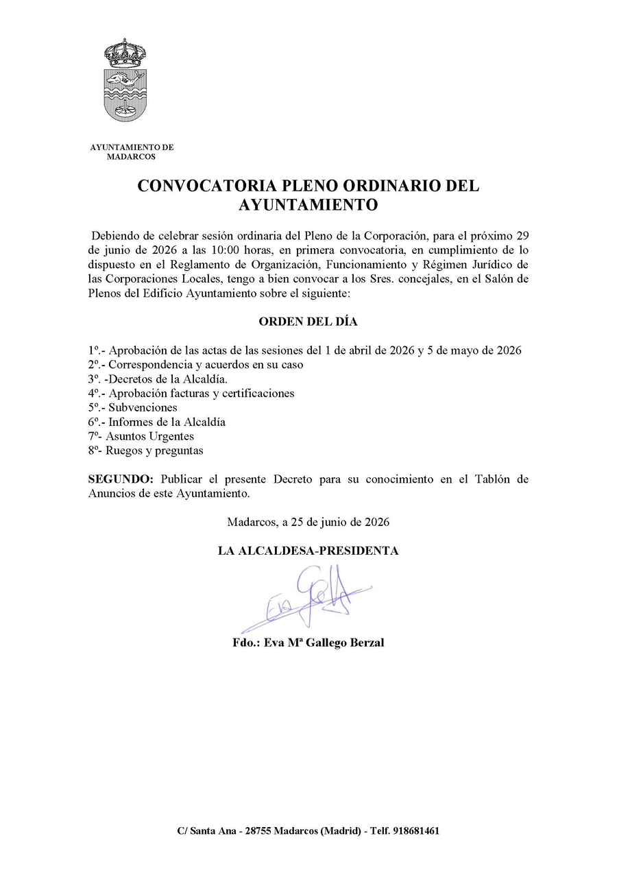 CONVOCATORIA 29 JUNIO 2026