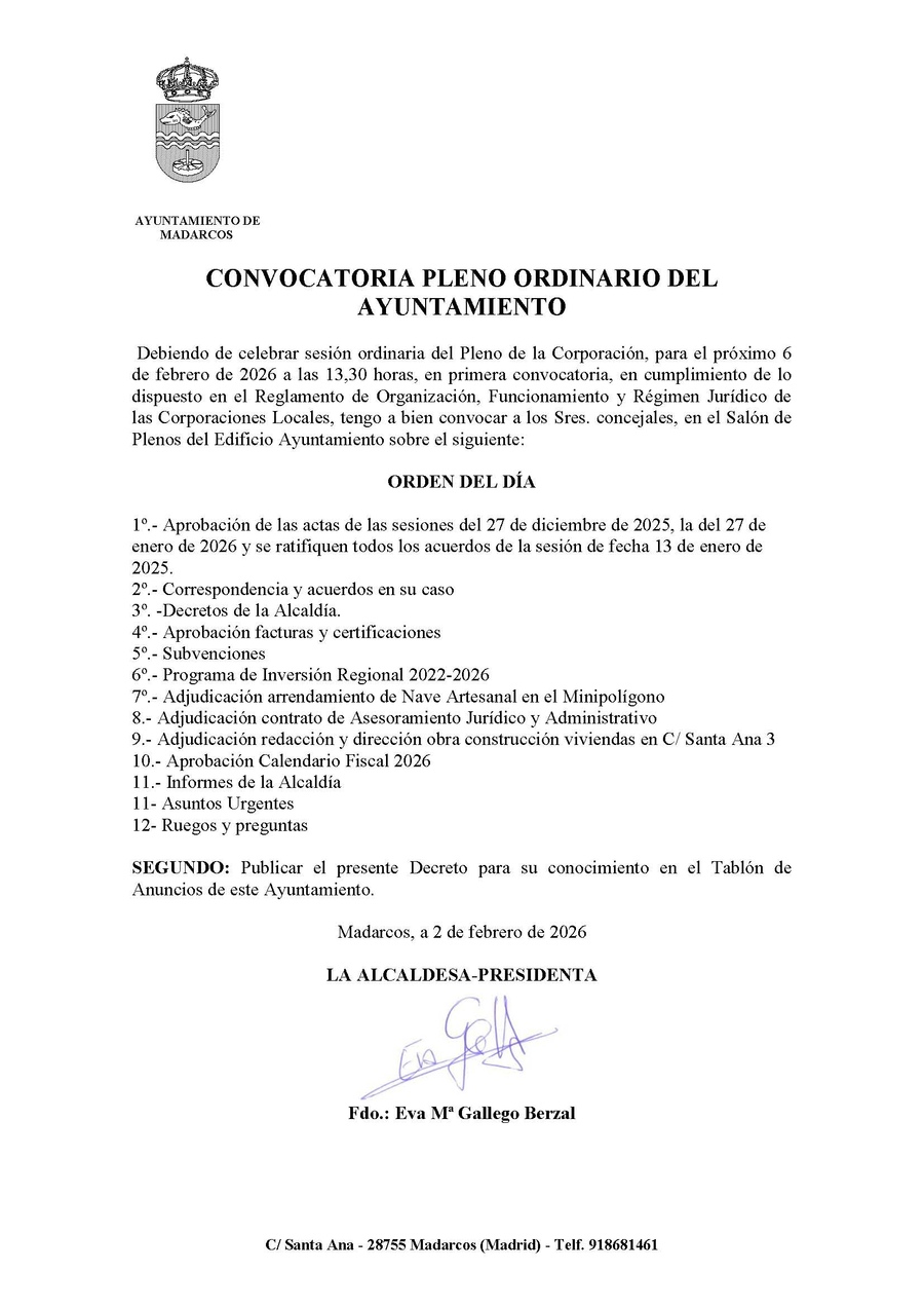 convocatoria pleno 27 01 2025