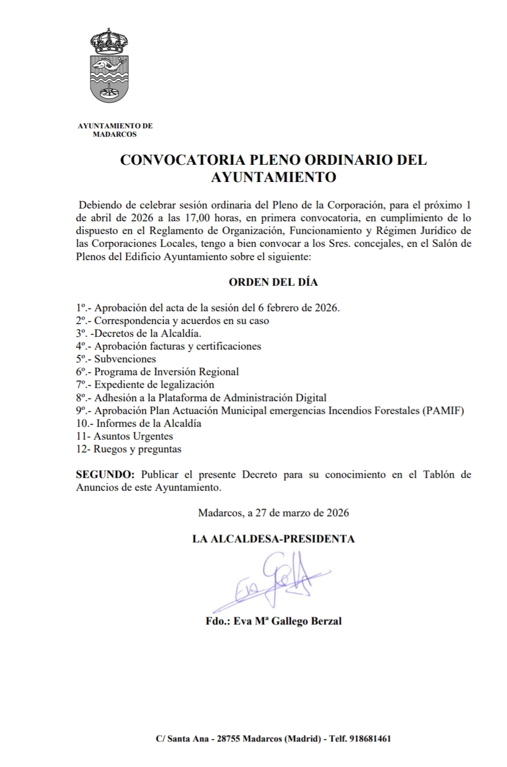 convocatoria pleno 27 01 2025